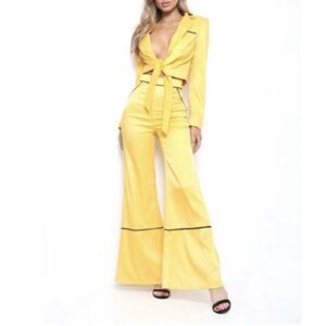 Tiger Mist Saisha Wide Leg Pants Size Small Yellow Black 100% Polyester